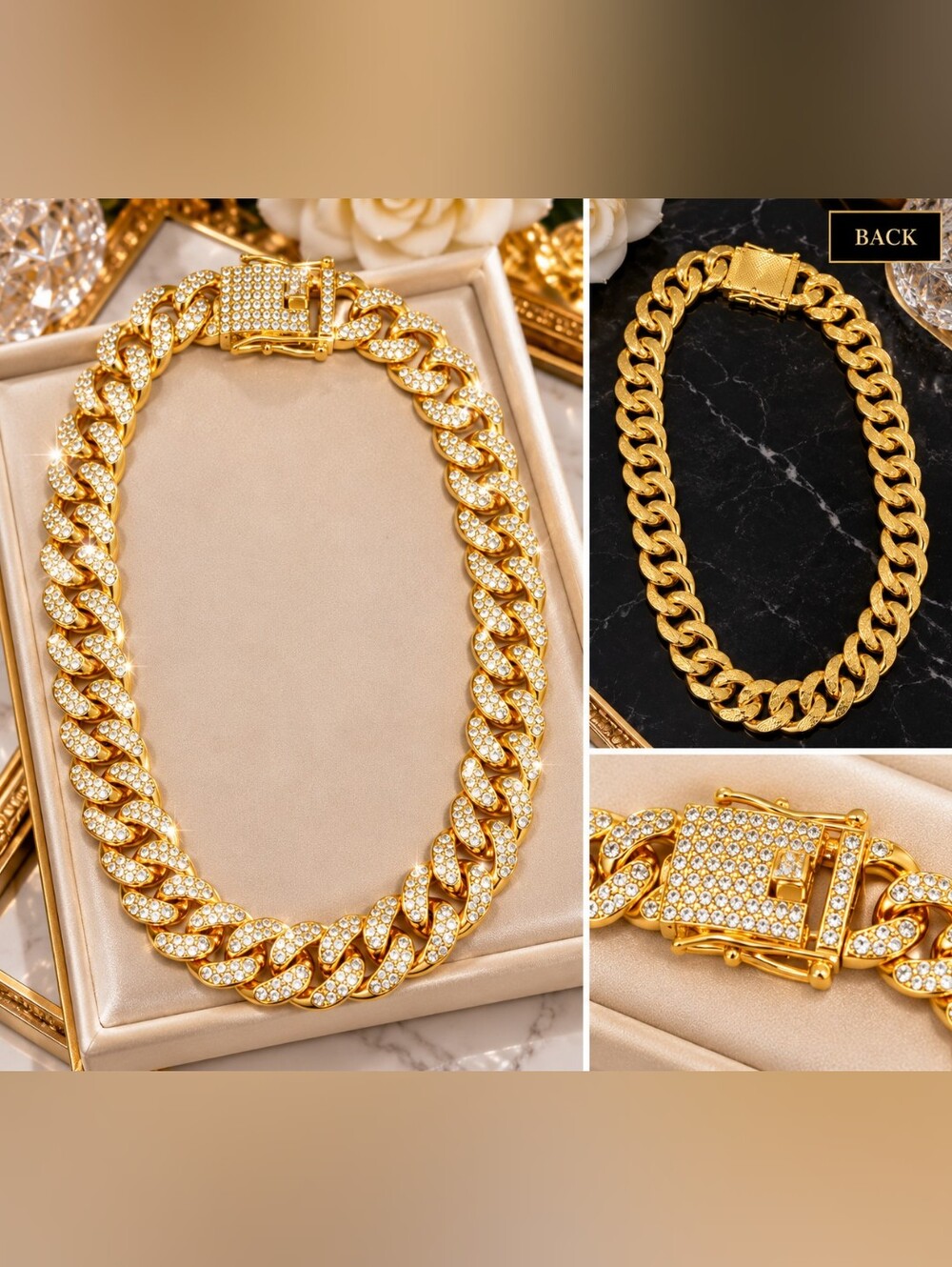 Fashion Gold Crystal-Embellished Cuban Link Necklace About 18"